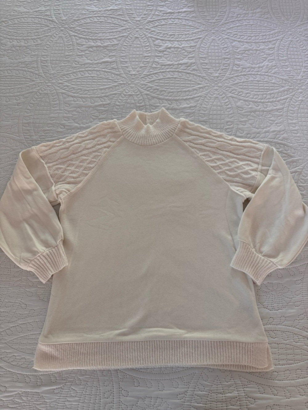 Cream Cable-Detail Mock Neck Sweater